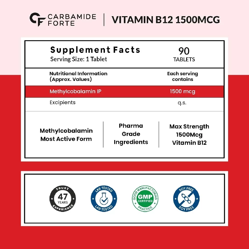 Carbamide Forte Methylcobalamin Vitamin B12 Tablets, 360 g-2.webp